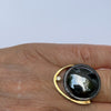 Ring med hæmatit og champagne diamant